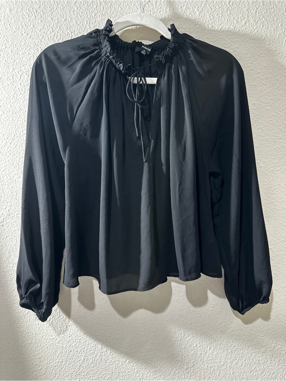 Madewell Black Ruffled Tie-Neck Blouse